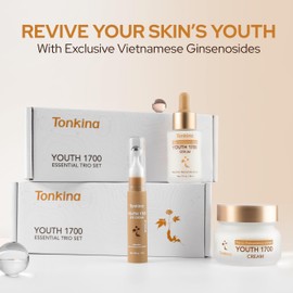 Tonkina Youth 1700 Essential Trio Set, Vietnamese Ginseng Anti-Aging Skin Care Kit with Serum, Eye Cream & Moisturizer for Wrinkle Care & Firm, Radiant Skin, For All Skin Types