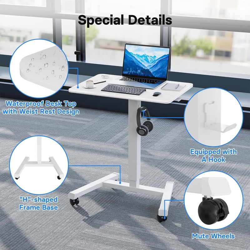 BONTEC Mobile Standing Desk Adjustable Height, Rolling Laptop Cart with
