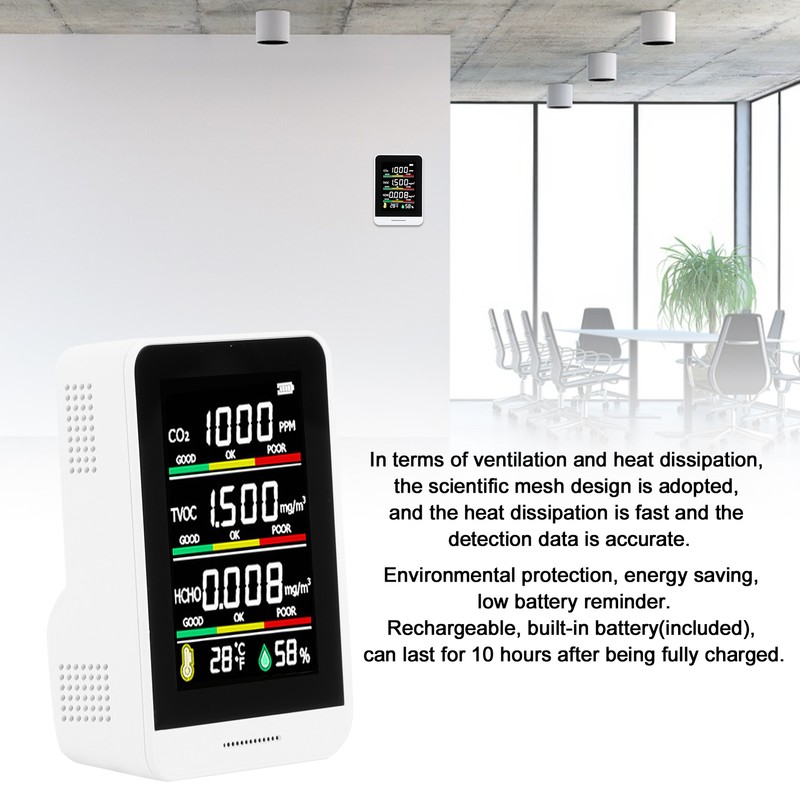 Air Quality Monitor Portable CO2 TVOC Formaldehyde Tester Humidity Detection