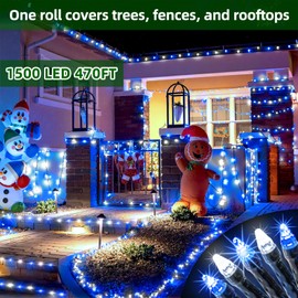 QUHUATU 1500 LED 470FT Christmas Lights Outdoor,12 Lighting Modes Christmas String Lights with Timer, Dimmable BlueLED StringLightsWaterproof for Yard Tree Wedding Party Holiday Decor Blue