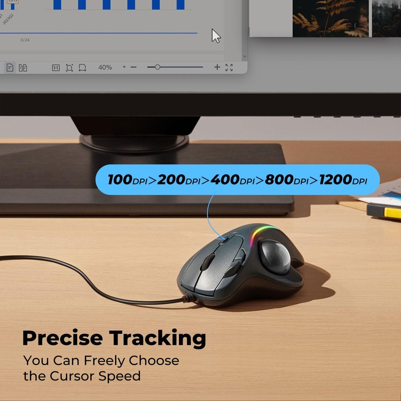 RGB Wired Trackball Mouse, Ergonomic Comfort Design Reduces Muscle Strain,