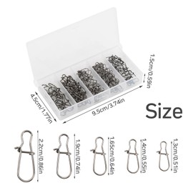 Cozlly Snaps Fishing Set, 100 Pieces Fishing Lock Snaps, Stainless Steel Duo Lock Snaps with Box, Carabiner Set for Predator Fishing, for Bass, Trout, Zander & Pike (5 Sizes, Silver)