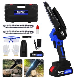 Brushless Mini Chainsaw, 6 Inch Portable Electric Chainsaw Cordless, 21V Battery Powered Chainsaw, Handheld Chain Saw Pruning Shears Chainsaw for Tree Trimming Branch Wood Cutting (1 Battery, 2 Chain)