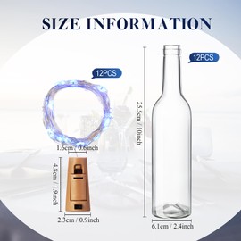 Rtteri 24 Pcs Wine Bottle Lights with Cork, Empty Wine Bottles and 9.84 ft 30 LED Waterproof Battery Operated Cork Lights for Christmas Party Decorations(10 x 2.4 Inch,Blue)