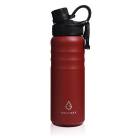 VOLCAROCK Insulated Sports Water Bottle with Straw Lid Dustproof, 3 Lids, 24/32/40/64 oz Dishwasher Safe & BPA Free Double Wall Stainless Steel Water bottle, Leakproof & Sweat Free -24 Oz Brick Red