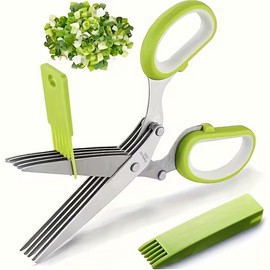 5-Blade Stainless Steel Herb Scissors for Kitchen Food Prep – Multi-Layer Vegetable Cutter for Scallions, Seaweed, Herbs & Garnishes