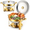 Chafing Dishes Buffet Food Warmer - Parties Servers Trays Catering Dish Warming Display Set - Chafers Keep Warm Serving Tray Round Heating Kit with Burners 2 Set Silver Gold