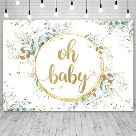 SENDY 7x5ft Oh Baby Backdrop Boy Baby Shower Photography Background Green Eucalyptus Baby Shower Party Decorations Banner Photo Studio Props