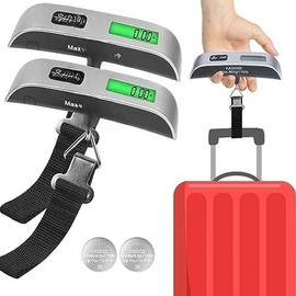 2-Pack Travel Digital Luggage Scale - Portable Luggage Scale -Luggage Scales for Suitcases - Ideal for Travel Scale Luggage Weight - 110LB/50KG, includes Battery - Temperature Display Luggage Scale - Color: Silver+silver