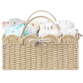 HBlife Large Baby Diaper Caddy, Paper Rope Storage Baskets Nursery Bin with Removable Divider, Portable Car Organizer for Diapers, Baby Shower Gifts, Newborn Essentials Must Haves