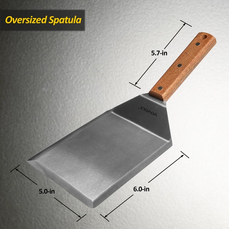 Extra Wide Spatula, Large Metal Spatula with Full Tang Wooden