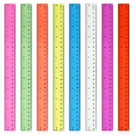 Ymapinc Pack of 8 30 cm Ruler, 8 Colours, Plastic Coloured Ruler, 30 cm, Primary School, Transparent Ruler, 12 Inch Ruler for School Supplies, Office, Home, Inch and Metric