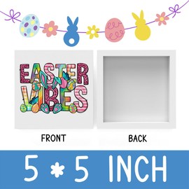 Easter Decor Easter Bunny Decor Easter Eggs Decor Happy Easter Decor Easter Vibes Daisy Leopard Rabbit Paw Decor, Wooden Box Decor for Rustic Home Bedroom Living Room Table Shelf Office
