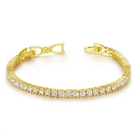 Sparkling Shiny Tennis Bracelet with Shiny Stones, Tennis Bracelet Jewellery for Women and Girls, Real Jeweller's Quality, Copper, gold