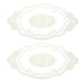 QUARKZMAN Pack of 2 Retro Lace Place Mats 51 x 29 cm Oval Embroidered Placemats French Crochet Doilies Coasters Cup Mat for Home Wedding Yellow