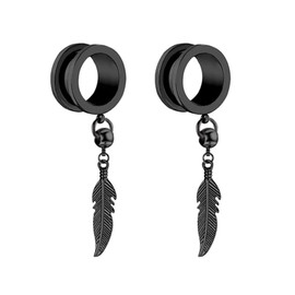 Beydodo Ear Plugs Set Stainless Steel Tunnel 6-25 mm Feather Pendant with Screw Closure Ear Expander Piercing Tunnel, Stainless Steel, No gemstone