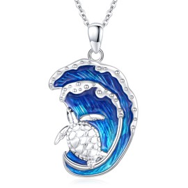 AENEAS Ocean Necklace 925 Sterling Silver Sea Turtle Wave Pendant Necklace Sea Turtle Ocean Jewelry Gift for Women Wife Her