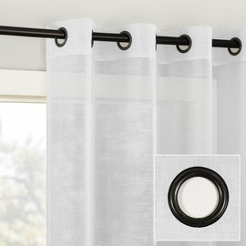 Archaeo Slub Textured Linen Blend 2-Pack Black Hardware Grommet Top Curtains, 52" x 63", White