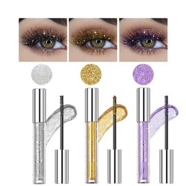 KARLOR mascara with glitter, 3 pieces mascara waterproof glitter mascara for eyelashes silver golden purple glitter eyelashes colorful colored mascara shiny mascara festival carnival eye make-up