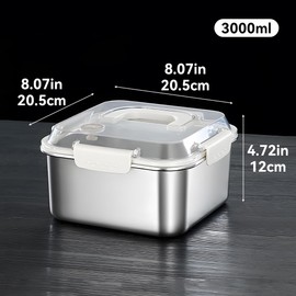 ANQIA 304 Stainless Steel Food Storage Containers Box with Handle Lunch Box Leak Proof & Airtight Lids Bento Box Oven Freezer Dishwasher Safe (3000ML)