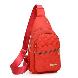 Solid Color Quilted Fanny Pack, Casual Large Capacity Zipper Chest Belt Bum Bag As Gift, Adjustable Strap, All-match Sling Bag for Daily Use & Gifts:_Red