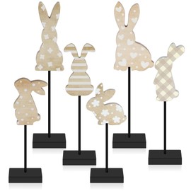 gisgfim 6Pcs Easter Bunny Wooden Tabletop Decor Easter Rabbit Table Decorations Rustic Bunny Wooden Table Centerpiece Sign for Spring Tiered Tray Farmhouse Home Desk Kitchen Party Decoration