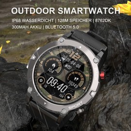 Men's Smartwatch with Phone Function, Military Sports Watch, 1.32 Inch Touchscreen Smartwatch with WhatsApp Function, Waterproof Pedometer, Heart Rate Monitor with Blood Pressure, Fitness Tracker for