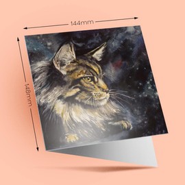 1 x Greeting Card Maine Coon Cat Painting Art - Blank Birthday Celebration Anniversary #15684