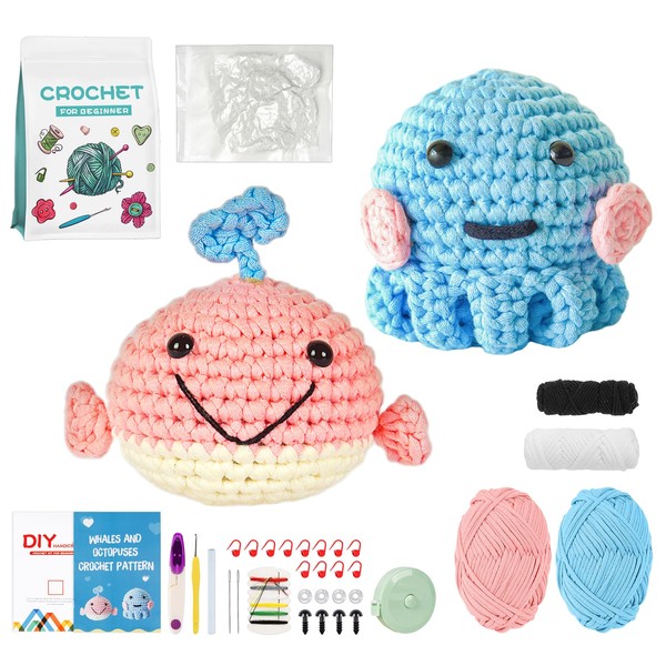 KARBRING Beginners Crochet Kit, Whale&Octopus Crochet Kits for Beginners Adults,