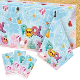 BkeeCten 3 Packs Summer Theme Tablecloth Swimming Pool Elements Disposable Rectangle Table Cover Decoration Ocean Beach Cool and Freshing Plastic Table Cover for Summer Season Kid’s Birthday Party