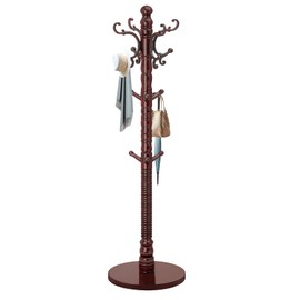 EZIVIEZ Wooden Coat Rack Stand, Solid Wood Freestanding Coat Rack, Vintage Coat Racks with 14 Hooks & Disc Base, Standing Coat Hanger Jacket Tree Stand for Office, Entryway, Hallway