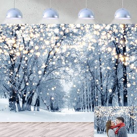 Winter Scene Backdrop for Photography 7x5FT Glitter White Snow Forest Wonderland Landscape Background for Family Christmas Party Decoration Xmas Holiday Portrait Photo Studio Props