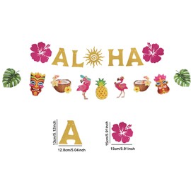 Hawaiian Aloha Party Decorations, Glittery Aloha Banner Sign Tropical Theme Hawaiian Party Decorations Luau Party Supplies Favor for Summer Beach Pool Birthday Party Decor
