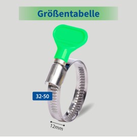 AZISHA 10 x 32-50 mm Hose Clamps Set with Wing Nut Made of Rustproof Stainless Steel | Hose Clamp with 9 mm for Pool Washing Machine Car | Hose Tie Hose… (32-50mm with Green Handle)