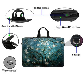 Neoprene Laptop Carrying Case Sleeve Bag w. Hidden Handle & Eyelet (D-Ring) for 17 17.3 Inch Notebook - Vincent Van Gogh Almond Blossoming