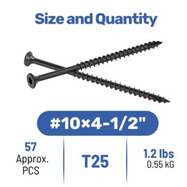 WELLOCKS Deck Screws 4-1/2", Wood Screws #10×4-1/2", Black 57 PCS, Superior Rust Resistant, Epoxy Coated, Above 1000 Hour Salt Spray Coating T25 Torx Star Bit Included for Outdoor Wood Fence