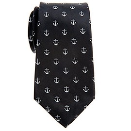 Retreez Classic Anchor Pattern Woven Microfiber 3.15" Men's Tie - Black