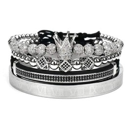 WFYOU Imperial Crown Bracelets for Men 18kt Gold Bracelet Cubic Zirconia Beads Bracelets Cross Bracelets Charm Men Luxury Gift