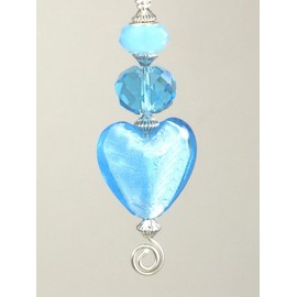 Turquoise Blue Glass Heart with Silvery Accents Ceiling Fan Pull Chain