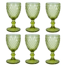 CHLJAR Vintage Wine Glasses Set of 6, 8 OZ Colored Glass Water Goblets, Embossed Floral Decorative Crystal Glass Cups Set, Dishwasher Safe, for Wedding, Party, Red Wine Glass, Bars, Restaurants