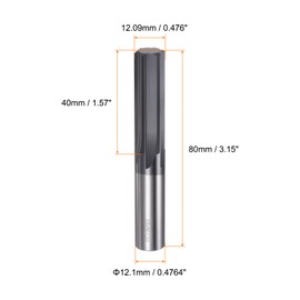 HARFINGTON Carbide Chucking Reamer 0.476"(12.09mm) Dia Straight Flute Straight Shank Machine Reamer Tool for Metal and Lathes CNC Machining Centers, Black