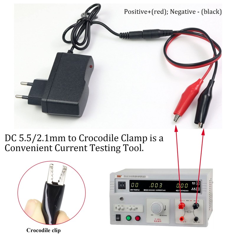 HCFeng DC 5521Plug to Big Clamp Test Cable, 12V DC