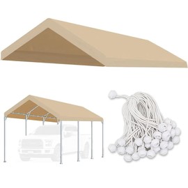 FORALEBEN Carport Replacement Canopy Cover for Car Tent Top Garage Shelter Cover Tarp with Ball Bungees (Only Top Cover, Frame Not Include) (Ginger, 10’ x 20‘)