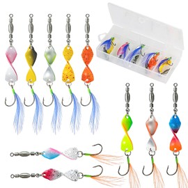 10pc Spinner Bait Kit - Hard Metal Buzz Baits with Rotating Blades Spiral Sequins Rotate at High Speed with Feather for Bass Pike Trout Salmon Freshwater Saltwater Fishing