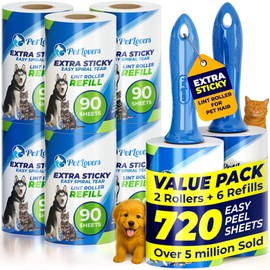 PetLovers Extra Sticky Lint Roller Mega Value Set 720 Sheets for Pet Hair Removal and Clothes, Dog and Cat Lint Remover, 8 Pack