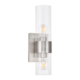 Modern Bathroom Sconces Wall Lighting with Clear Ribbed Glass, Brushed Nickel 2-Light Bathroom Vanity Light Fixtures for Mirror Living Room Hallway Bedroom