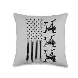 Spin Class Gang Merch American Flag Class Indoor Cycling Stationary Spin Bike Throw Pillow, 16x16, Multicolor