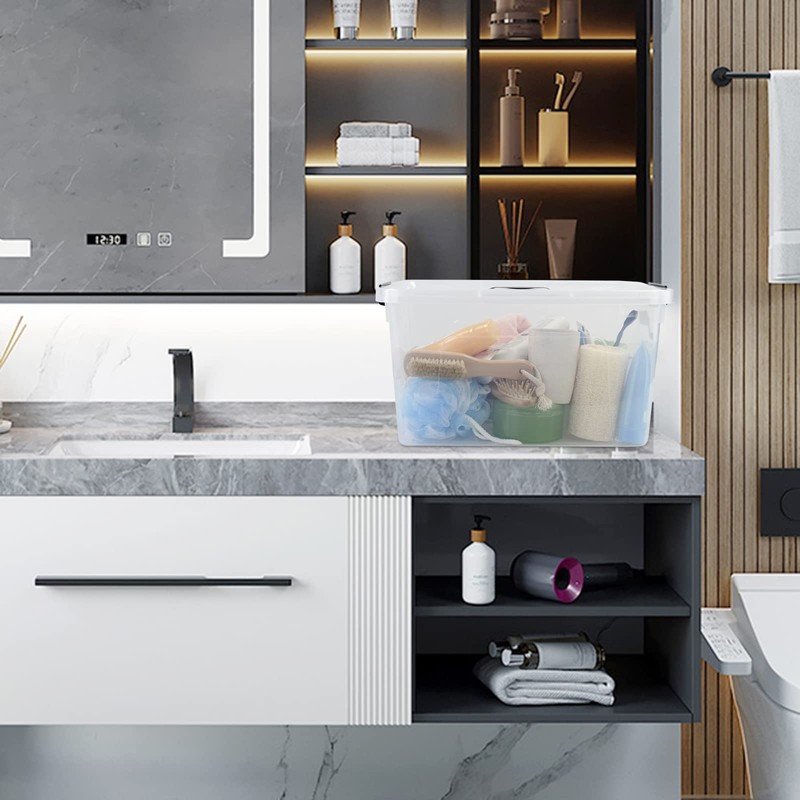 Zerdyne 17.5 L Clear Plastic Storage Box, 4-Pack Latch Storage