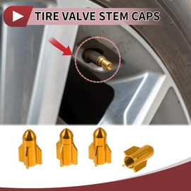 HEROFFIX 4 Pcs Decorative Tire Valve Stem Caps Rocket Style 27mm Tyre Valve Dust Covers for Most Cars Truck Gold Tone Aluminum Alloy
