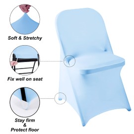 Ascoza 6 Pack Blue Mist Spandex Folding Chair Covers in Stretch Washable Fabric for Wedding, Party,Holidays,Celebration and Other Special Events
